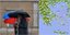 Καιρός: Τρεις άνδρες περπατούν στη βροχή κρατώντας ομπρέλες