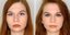 Γυναίκα με κόκκινα μαλλιά έχει βαφτεί μόνη της και μετά την έχει βάψει επαγγελματίας 