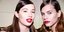 Δύο γυναίκες με κόκκινο κραγιόν σε backstage επίδειξης