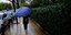 Γυναίκα περπατά στο πεζοδρόμιο με ομπρέλα