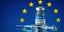 εμβόλιο covid με σήμα Ευρωπαϊκής Ένωσης πίσω