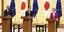 Ο Πρόεδρος του ευρωκοινοβουλίου, Σαρλ Μισέλ, ο Πρωθυπουργός της Ιαπωνίας, Φούμιο Κισίντα και η πρόεδρος της Κομισιόν, Ούρσουλα Φον Ντερ Λάιεν μετά τη σημερινή Σύνοδο ΕΕ-Ιαπωνίας