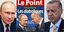 Αριστερά ο Βλαντιμίρ Πούτιν, δεξιά ο Ταγίπ Ερντογάν και στη μέση το πρωτοσέλιδιο της Le Point 