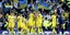 Οι παίκτες της Ουκρανίας πανηγυρίζουν το γκολ ενάντια στη Σκωτία για τα πλέι οφ της ευρωπαϊκής ζώνης του Μουντιάλ 2022