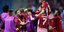 Οι παίκτες του Ολυμπιακού πανηγυρίζουν το γκολ του Αλεξανδρόπουλο, που τον έστειλε στα πλέι οφ του Europa League επί της Γκενκ