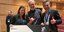 Οι συνιδρυτές της «ResQ Biotech», Δάφνη Δεληβοριά και Γιώργος Σκρέτας με τον Λαρς Ράσμουσεν στο κέντρο, στο «MIT Global startup Workshop» τον Μάρτιο του 2023.