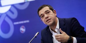 Ο Αλέξης Τσίπρας κατά τη συνέντευξη τύπου στο πλαίσιο της 82ης ΔΕΘ/Φωτογραφία: SOOC