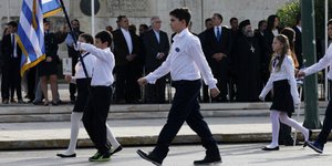 Στιγμιότυπο από την μαθητική παρέλαση στο κέντρο της Αθήνας. Φωτογραφία: Eurokinissi/Γιάννης Παναγόπουλος