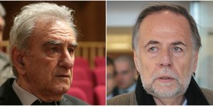 Οι Σπ. Λυκούδης και Π. Ρήγας στη δίκη της Χρυσής Αυγής -Φωτογραφίες: ΑΠΕ-ΜΠΕ/Παντελής Σαίτας