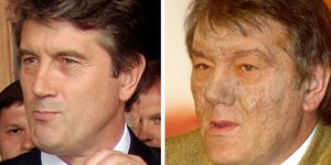 Ο Βίκτορ Γιουστσένκο πριν και μετά τη δηλητηρίαση. Φωτογραφία: AP