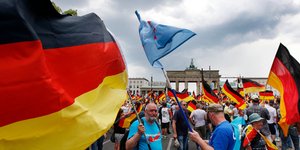 Οπαδοί του AfD διαδηλώνουν μπροστά στην πύλη του Βραδεμβούργου στο Βερολίνο (Φωτογραφία: ΑΡ) 