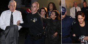 Ο Γιάννος Παπαντωνίου και η σύζυγός του με χειροπέδες οδηγούνται στη ΓΑΔΑ / Φωτογραφίες: ΑΠΕ/ΜΠΕ