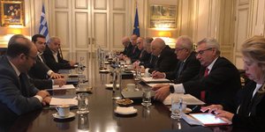 Από τη συνάντηση του πρωθυπουργού με τους τραπεζίτες/Φωτογραφία: Eurokinissi