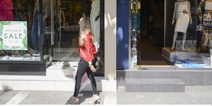 Γυναίκα κάνει βόλτα στα μαγαζιά