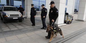 Τεσσερις αστυνομικοί με σκύλο και περιπολικό
