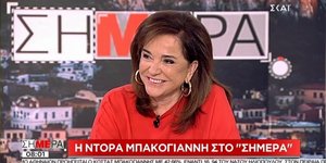 Η Ντόρα Μπακογιάννη στο πλατό του ΣΚΑΪ