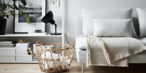 Ikea καλάθι από ρατάν σε σαλόνι