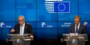Ζαν Κλοντ Γιούνγκερ και Ντόναλντ Τουσκ σε συνέντευξη Τύπου