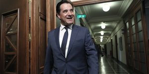 Ο Αδωνις Γεωργιάδης χαμογελαστός