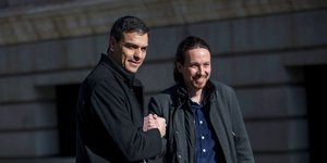 Ο Ισπανός πρωθυπουργός Πέδρο Σάντσεθ και ο Πάμπλο Ιγκλέσιας / Φωτογραφία: AP