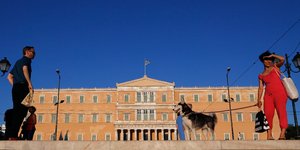 Βουλή εξωτερικό τουρίστες με σκύλο