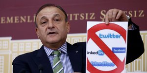 Τούρκος πολιτικός με πλακάτ απαγόρευσης σε ιστότοπους