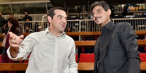 Ο Δημήτρης Γιαννακόπουλος με τον Αλέξη Τσίπρα στο ΟΑΚΑ