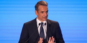 Ο Κυριάκος Μητσοτάκης κατά την ομιλία του στη ΔΕΘ