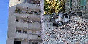 Κτίριο και αμάξι κατεστραμμένο από τον σεισμό στην Αλβανία