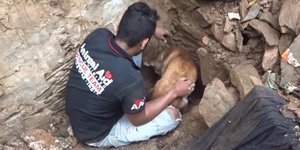 Σκυλίτσα σκάβει με διασώστη