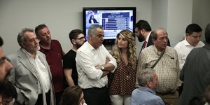 Ο Πάνος Σκουρλέτης στην Κουμουνδούρου το βράδυ της ήττας ΣΥΡΙΖΑ/Φωτογραφία: George Vitsaras / SOOC