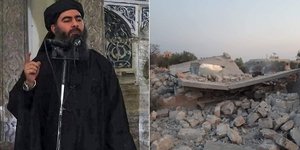 Ο Αμπού Μπακρ αλ-Μπαγκντάντι και εικόνες από χαλάσματα