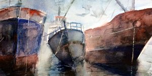 ακουαρελα τρια καραβια 