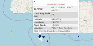 Χάρτης με στοιχεία σεισμού στη Γαύδο