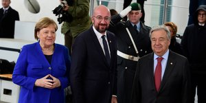 Ανγκελα Μέρκελ, Σαρλ Μισέλ και Αντόνιο Γκουτέρες στη Διάσκεψη Βερολίνου