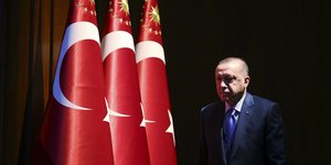 Ο Ερντογάν μπροστά σε τουρκικές σημαίες