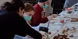 φοιτητές εξετάζουν τα οστά των δολοφονηθέντων στο Δίστομο