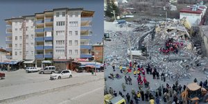 Κτίριο έξι ορόφων πριν και μετά τον σεισμό στην Τουρκία