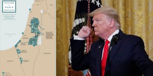 Ο χάρτης ενός μελλοντικού παλαιστινιακού κράτους όπως τον παρουσίασε ο Ντόναλντ Τραμπ