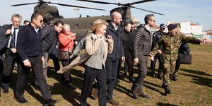 O Κυριάκος Μητσοτάκης με τους προέδρους Κομισιόν και Ευρωπαϊκού Συμβουλίου στον Έβρο στις 3 Μαρτίου