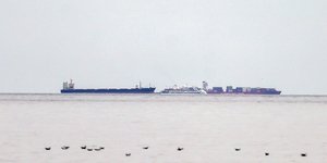 Κρουαζιερόπλοιο ανάμεσα σε φορτηγά πλοία