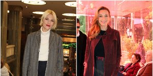 Η Βίκυ Καγιά με γκρι παλτό και η Κάτια Ζυγούλη με μπορντό παλτό