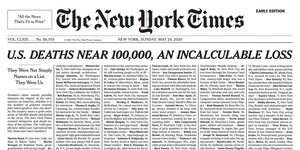 To συγκλονιστικό πρωτοσέλιδο των New York Times με χίλια θύματα του κορωνοϊού