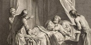 Γκραβούρα του René Gaillard, σε σχέδιο του Jean-Baptiste Oudry που αναπαριστά τον μύθο του Λαφονταίν Ο Γέρος και τα Παιδιά του