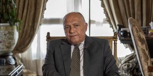 Ο Αιγύπτιος ΥΠΕΞ, Σαμέχ Σουκρί με γκρι σακάκι και γραβάτα