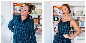 Γυναίκα με καρό φόρεμα σε δύο εκδοχές