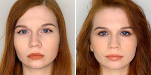 Γυναίκα με κόκκινα μαλλιά έχει βαφτεί μόνη της και μετά την έχει βάψει επαγγελματίας 