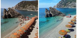 Συγκριτική φωτογραφία από ιταλική παραλία με ομπρέλες