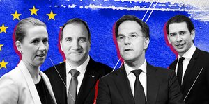 Από αριστερά προς δεξιά: Η Δανή Μέτε Φρέντρικσεν, ο Σουηδός Στέφαν Λεβέν, ο Ολλανδός Μαρκ Ρούτε, ο Σεμπάστιαν Κουρτς