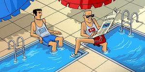 Το σκίτσο με τον Ερντογάν να πατάει σε δύο πισίνες